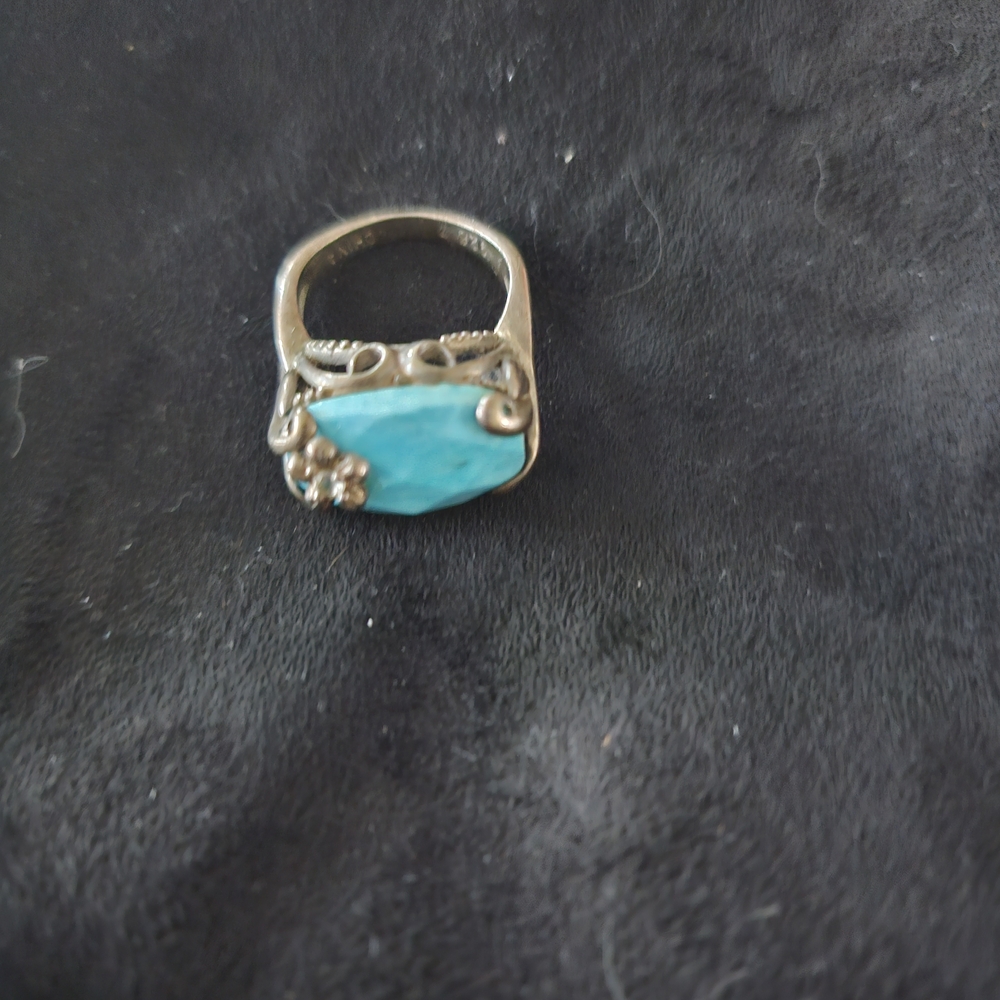Turquoise and Silver Floral Women's Ring